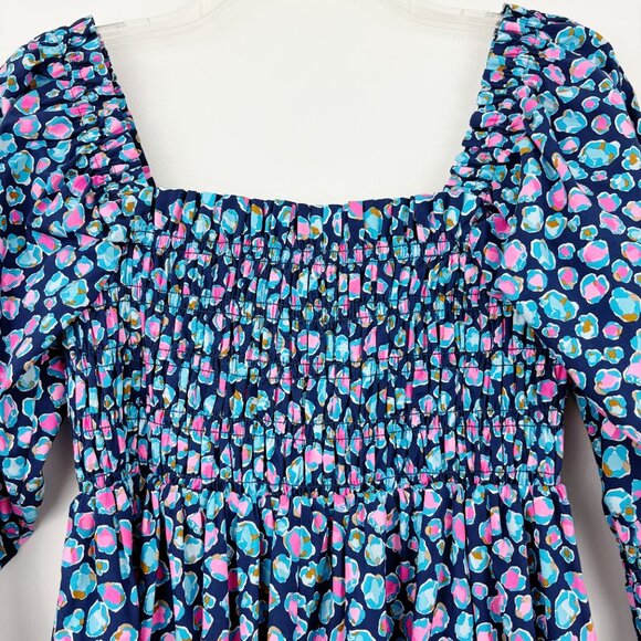 Lilly Pulitzer Beyonca Smocked Babydoll Dress Size M Seabreeze Blue Low Tide - Picture 7 of 12